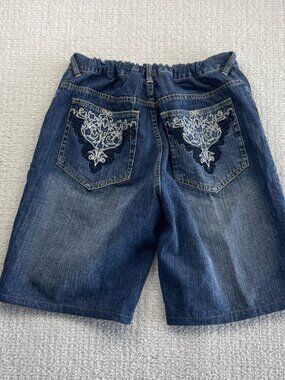 Y2K Stats Jean Shorts Stretch Size 38 x 15 Grunge Afflation Goth Skater 2000's